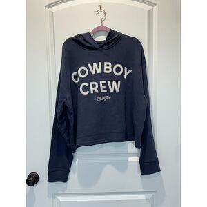 NWT Wrangler Retro Boxy Cropped Hoodie Cowboy Crew Blue Size Large